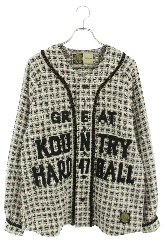 KAPITAL Fancy Tweed Baseball Shirt White/Black Size 2