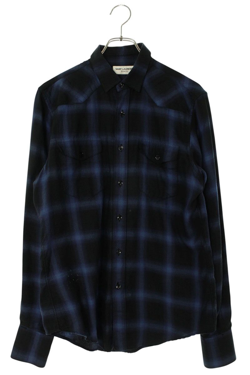 Saint Laurent Paris Long Sleeve Shirt Blue x Black Size 37