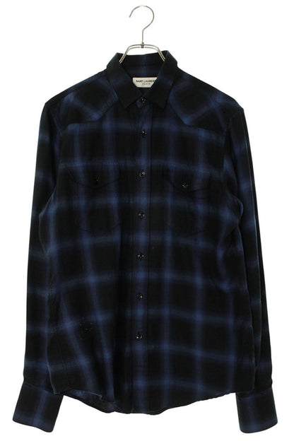 Saint Laurent Paris Long Sleeve Shirt Blue x Black Size 37