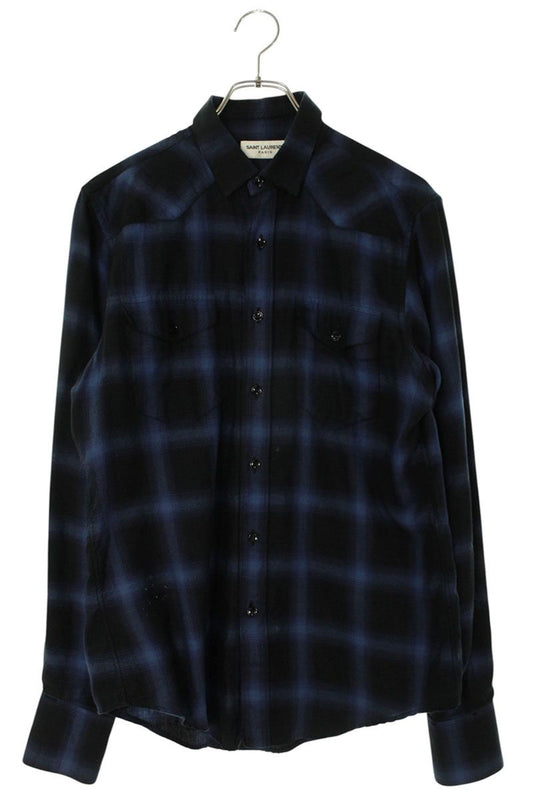 Saint Laurent Paris Long Sleeve Shirt Blue x Black Size 37