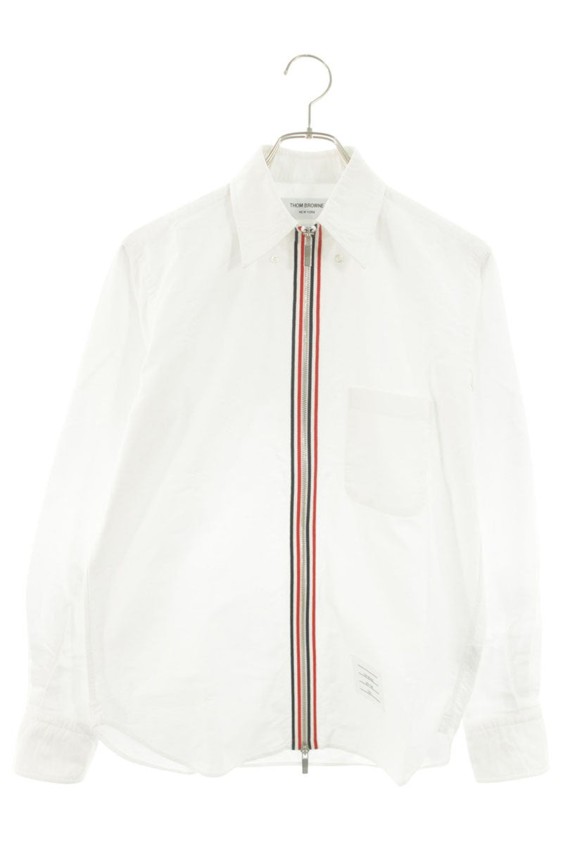 THOM BROWNE Tricolor Zip-Up Long Cotton Long Sleeve Shirt Size 1