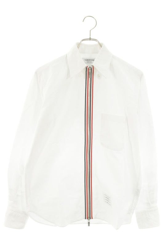 THOM BROWNE Tricolor Zip-Up Long Cotton Long Sleeve Shirt Size 1