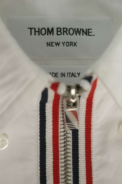 THOM BROWNE Tricolor Zip-Up Long Cotton Long Sleeve Shirt Size 1