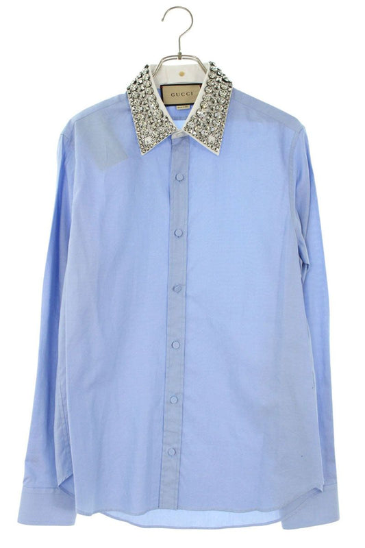 GUCCI Embellished Collar Cotton Long Sleeve Shirt Multi Size XXL