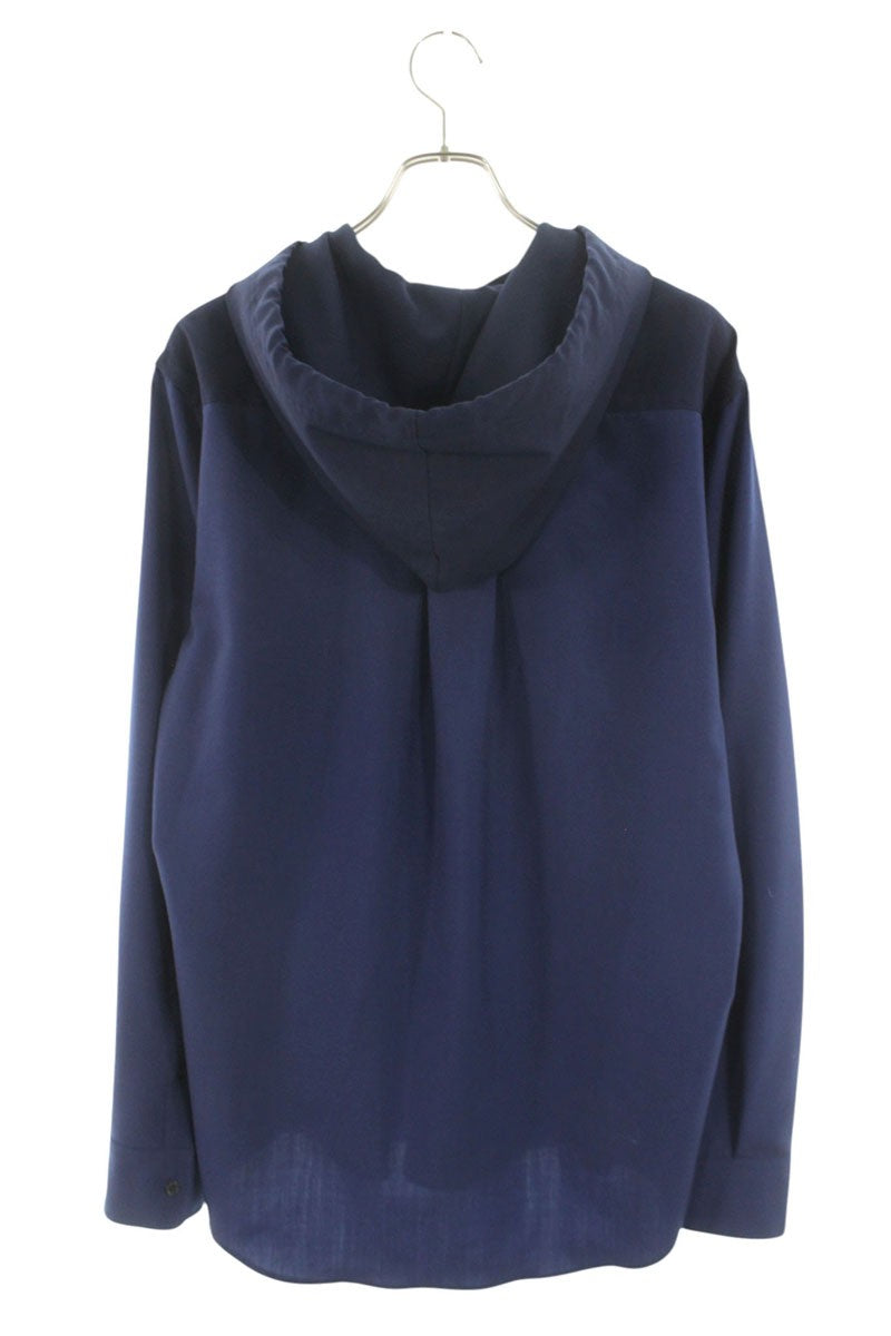 Marni Blue Wool Tropical Hooded Long Sleeve Shirt Size S
