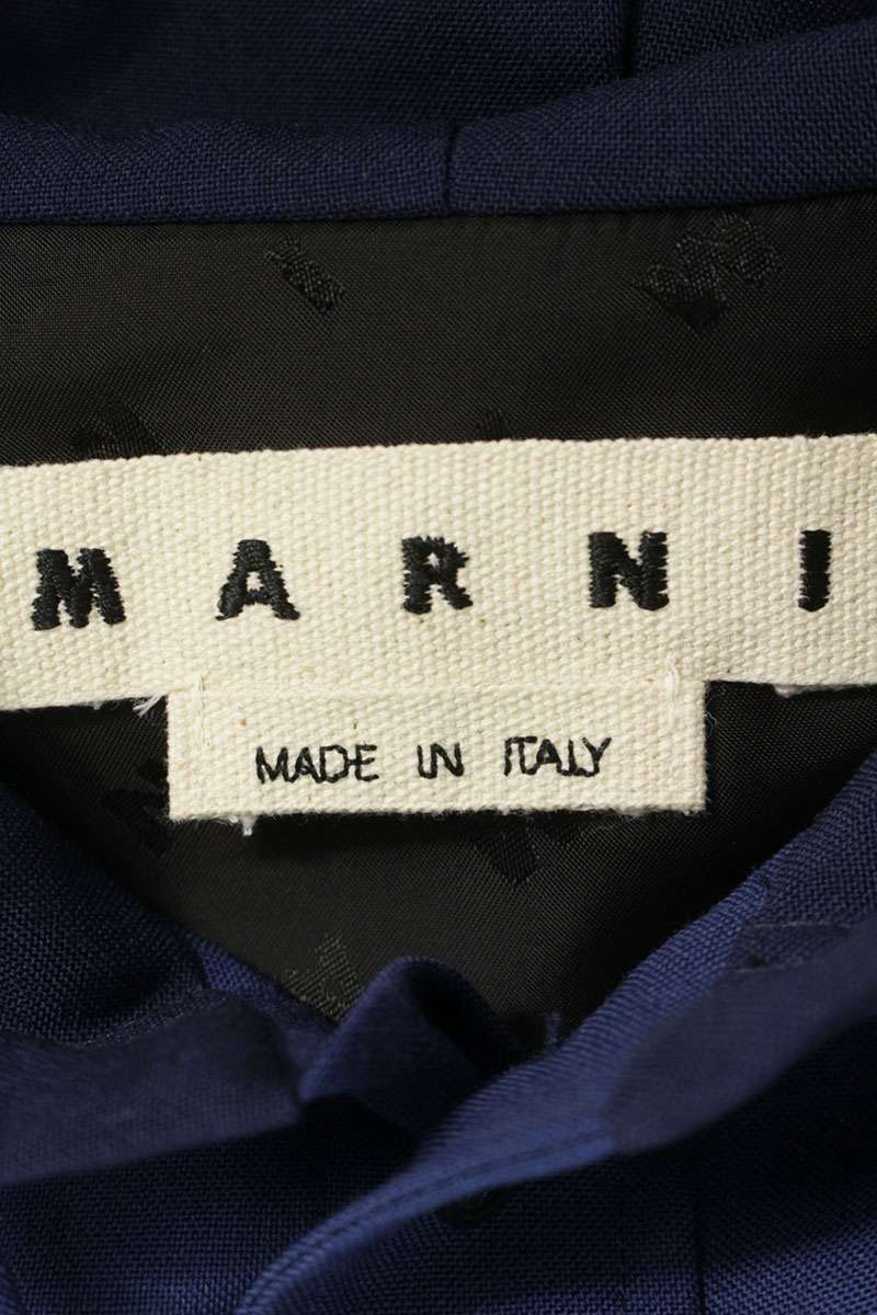 Marni Blue Wool Tropical Hooded Long Sleeve Shirt Size S