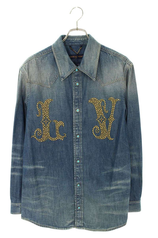 LOUISVUITTON Logo Stone Embellished Denim Shirt Size L