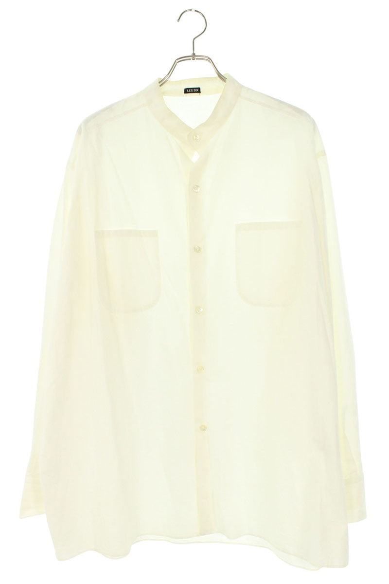 LES SIX Collarless Cotton Long Sleeve Shirt White Size XS