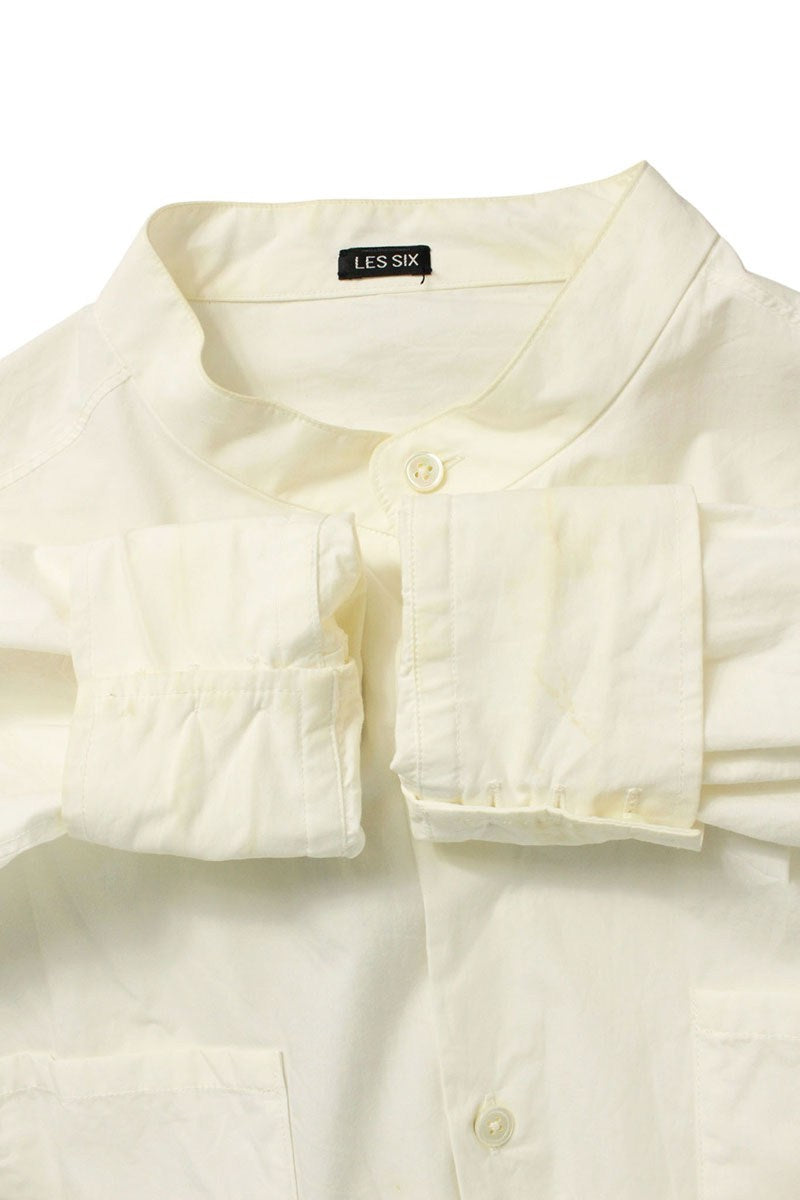 LES SIX Collarless Cotton Long Sleeve Shirt White Size XS