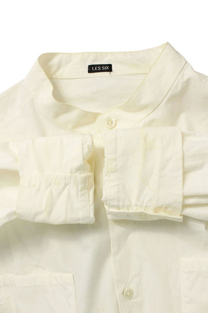 LES SIX Collarless Cotton Long Sleeve Shirt White Size XS