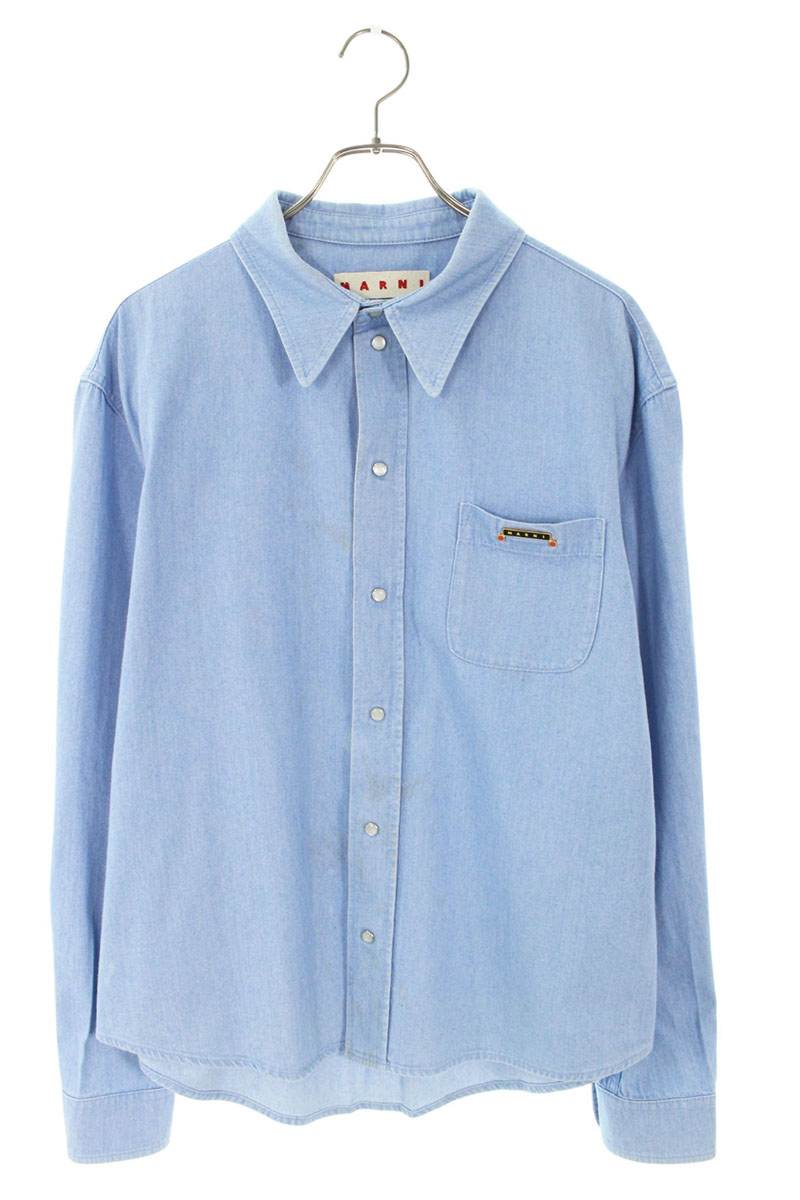 Marni Light Blue Cotton Denim Long Sleeve Shirt Size M