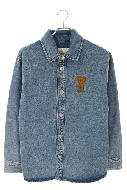 AMI 26SS Embroidered Denim Long Sleeve Shirt Blue Size S