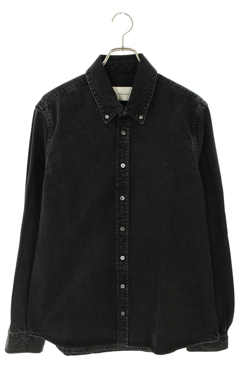 AMI 26SS Embroidered Well-Washed Denim Long Sleeve Shirt Black Size M