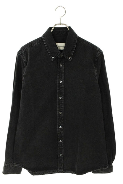 AMI 26SS Embroidered Well-Washed Denim Long Sleeve Shirt Black Size M