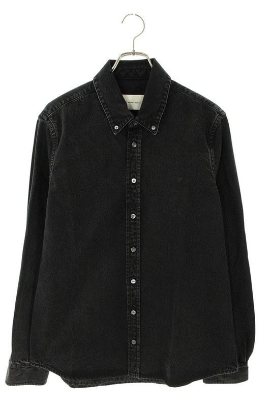AMI 26SS Embroidered Well-Washed Denim Long Sleeve Shirt Black Size M