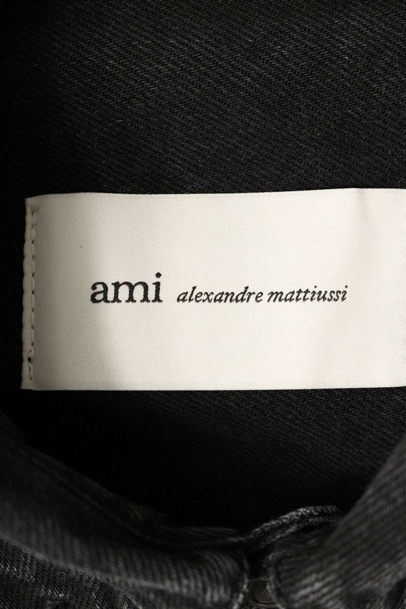AMI 26SS Embroidered Well-Washed Denim Long Sleeve Shirt Black Size M