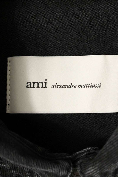 AMI 26SS Embroidered Well-Washed Denim Long Sleeve Shirt Black Size M