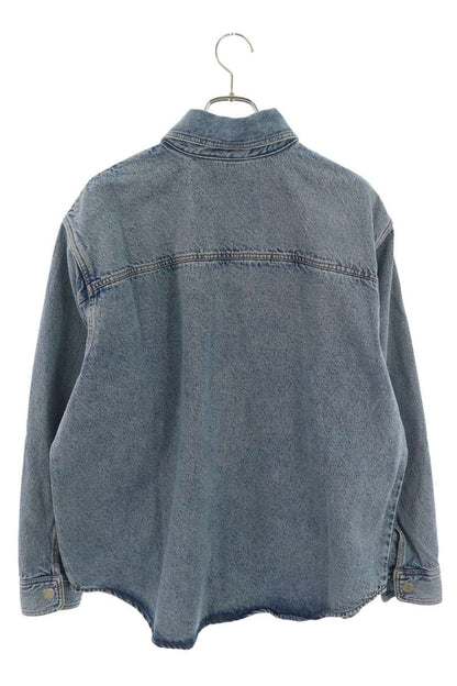AMI 26SS Embroidered Denim Long Sleeve Shirt Blue Size M