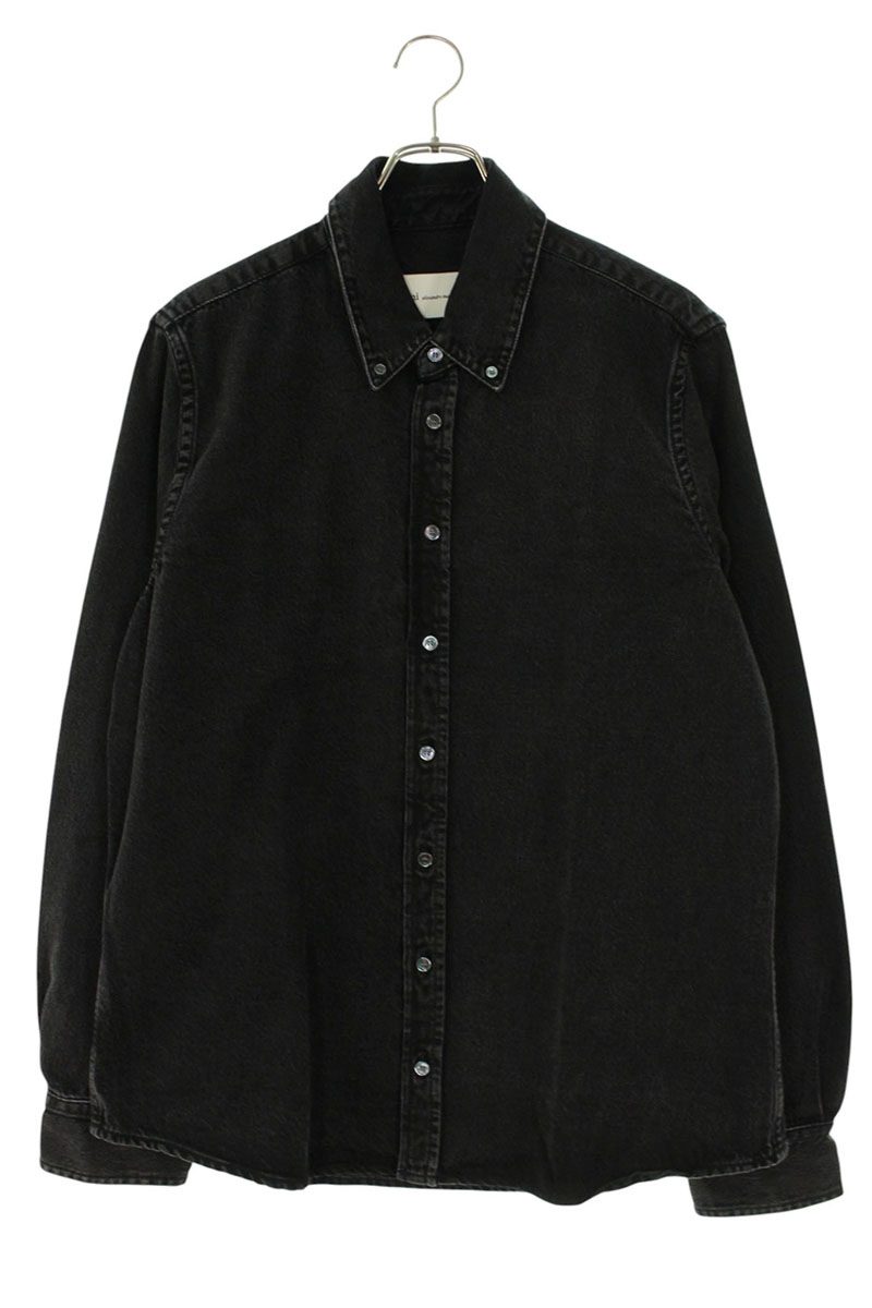 AMI 26SS Embroidered Well-Washed Denim Long Sleeve Shirt Black Size M