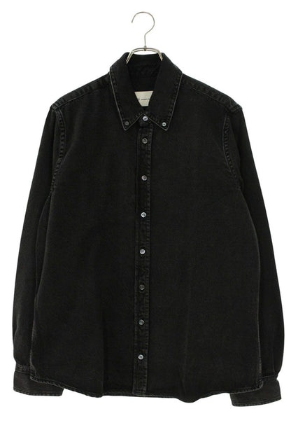AMI 26SS Embroidered Well-Washed Denim Long Sleeve Shirt Black Size M