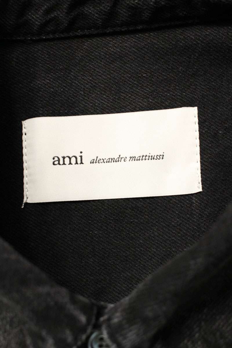 AMI 26SS Embroidered Well-Washed Denim Long Sleeve Shirt Black Size M