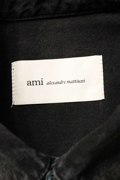 AMI 26SS Embroidered Well-Washed Denim Long Sleeve Shirt Black Size M