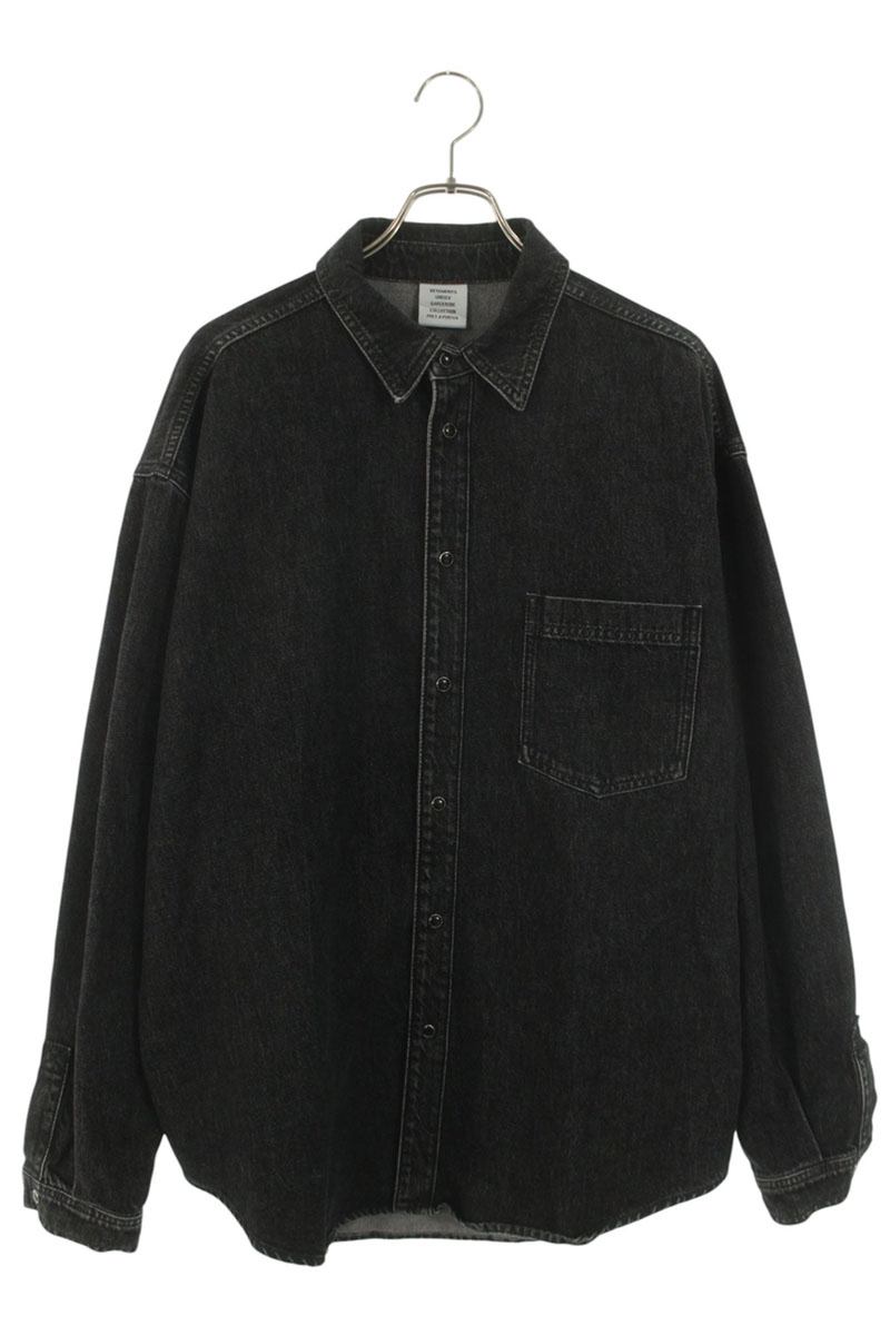Vetements Logo Denim Long Sleeve Shirt Black Size S