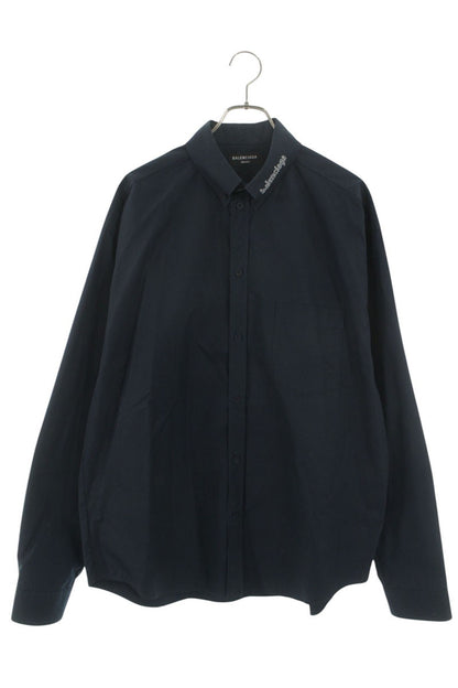 Balenciaga Logo Embroidered Long Sleeve Shirt Blue Size 38