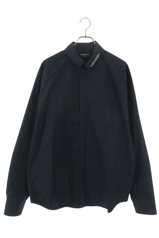 Balenciaga Logo Embroidered Long Sleeve Shirt Blue Size 38