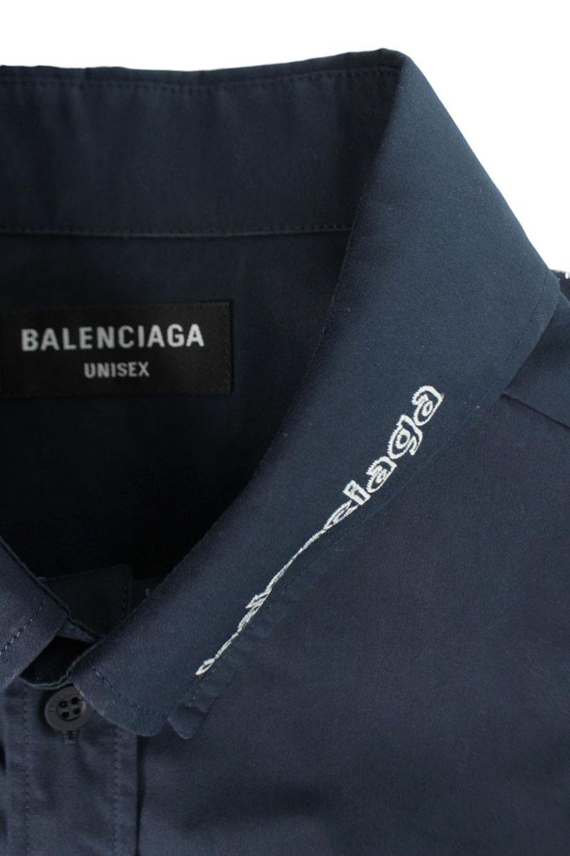 Balenciaga Logo Embroidered Long Sleeve Shirt Blue Size 38