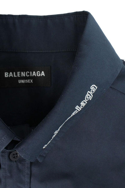 Balenciaga Logo Embroidered Long Sleeve Shirt Blue Size 38