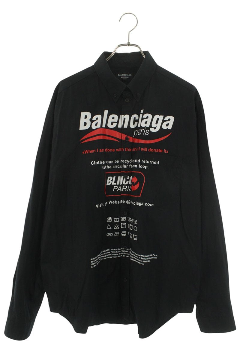 Balenciaga Front Logo Long Sleeve Shirt Black Size S