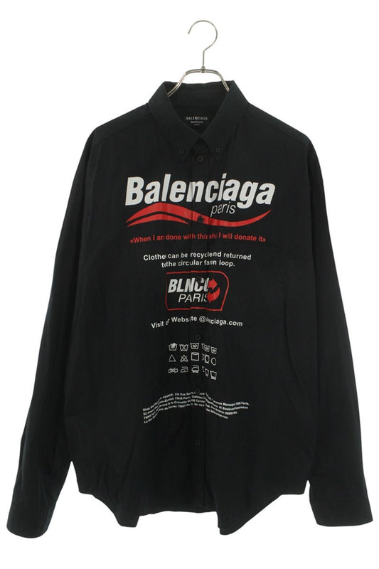 Balenciaga Front Logo Long Sleeve Shirt Black Size S