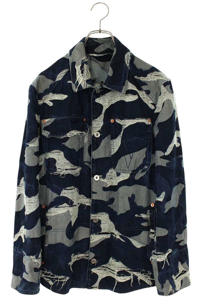 Valentino Camo Denim Long Sleeve Shirt Blue Size S