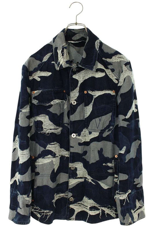 Valentino Camo Denim Long Sleeve Shirt Blue Size S