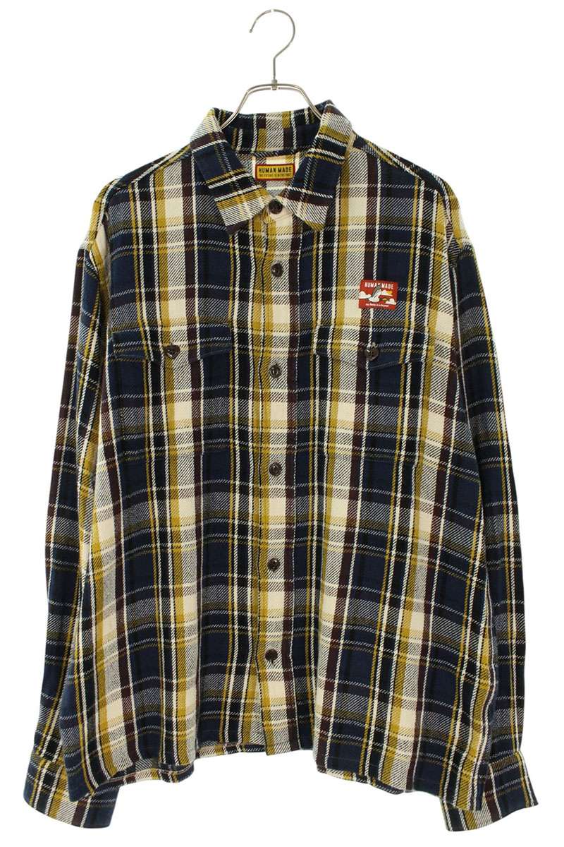 Human Made Logo Patch Long Sleeve Shirt Blue x Yellow x White Size L