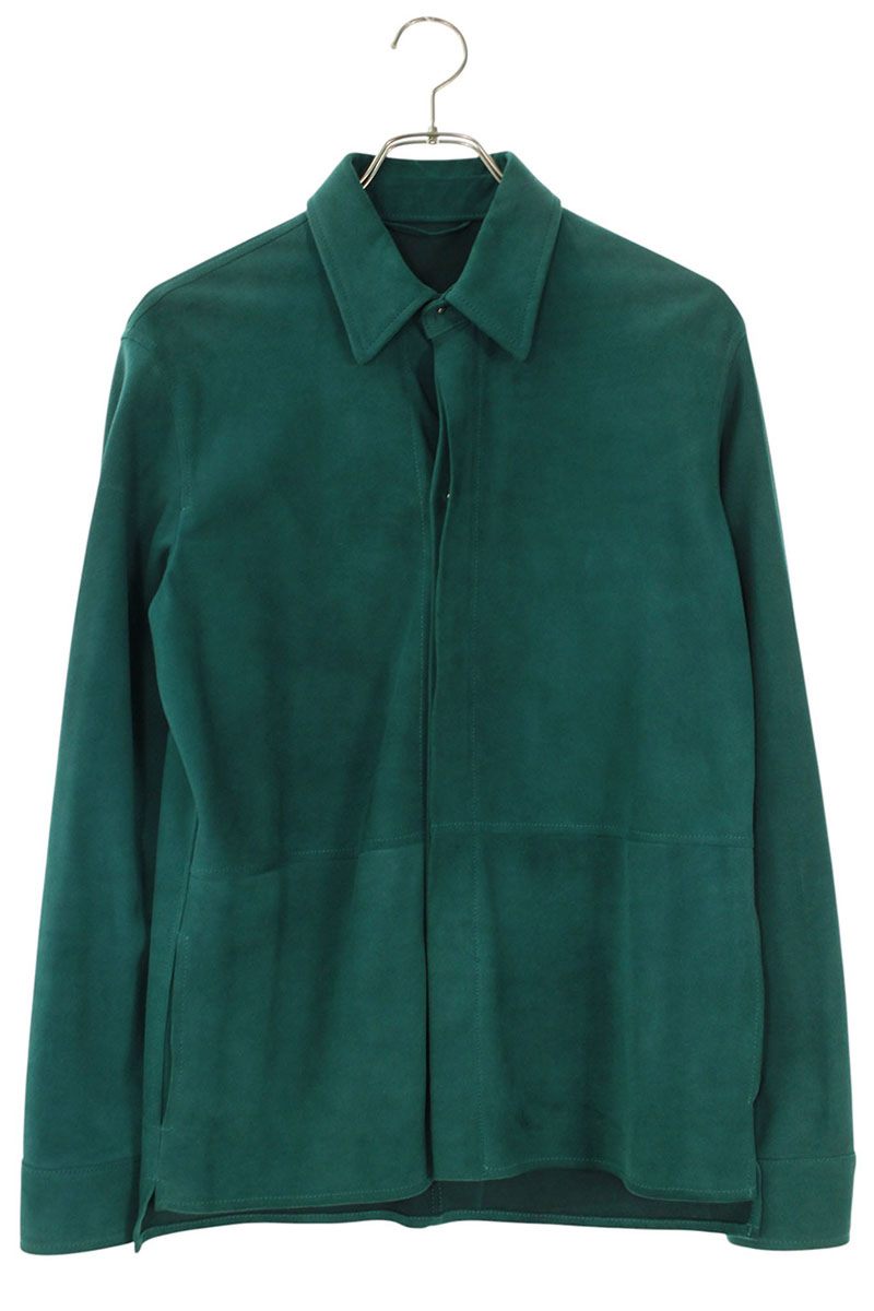 EMMETI Goatskin Suede Leather Long Sleeve Shirt Green Size S
