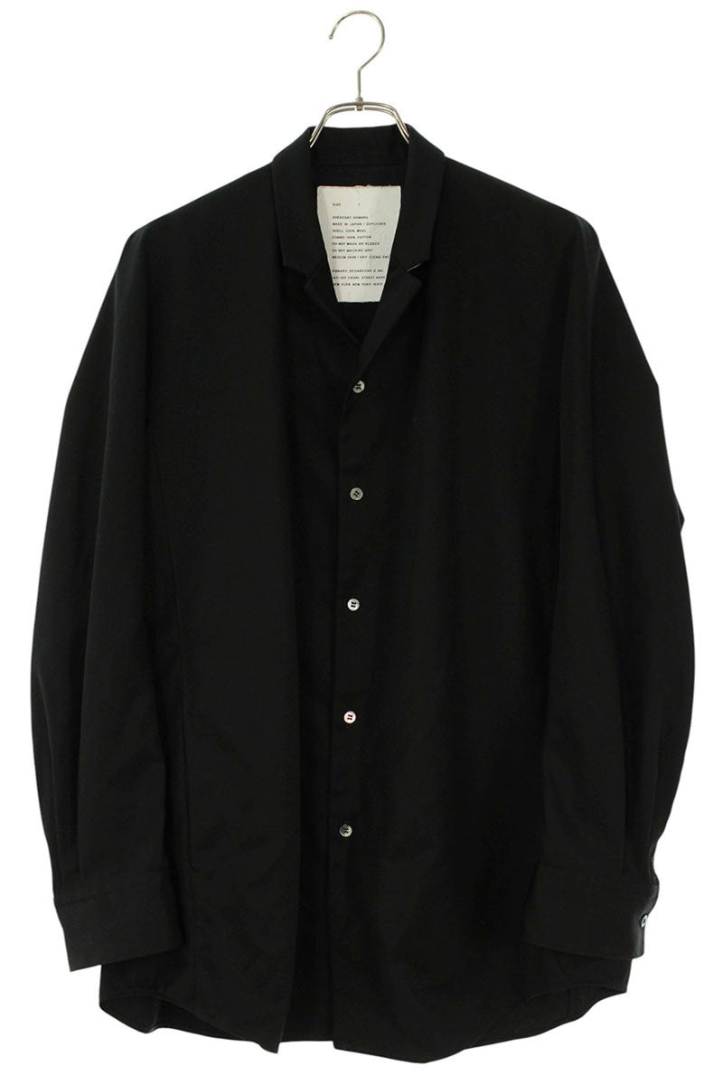 OVERCOAT Wool Open Collar Long Sleeve Shirt Black Size S