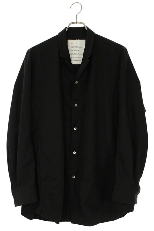 OVERCOAT Wool Open Collar Long Sleeve Shirt Black Size S