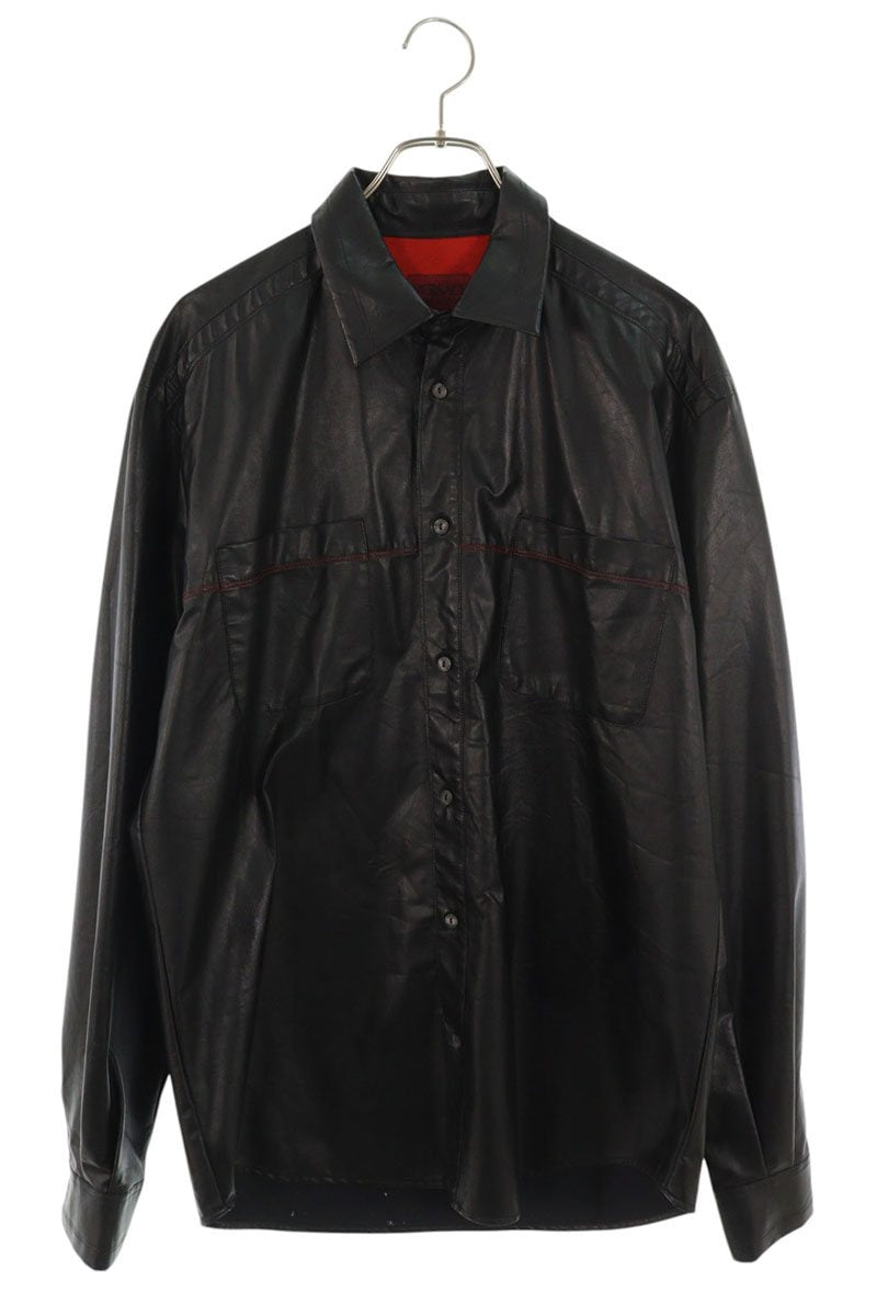 VERSACE JEANS Faux Leather Long Sleeve Shirt Black Size L