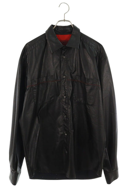 VERSACE JEANS Faux Leather Long Sleeve Shirt Black Size L