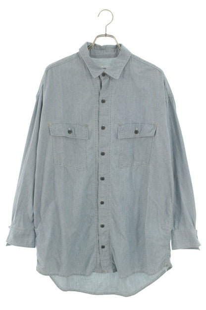 sulvam Frayed Design Cotton Long Sleeve Shirt Light Blue Size M