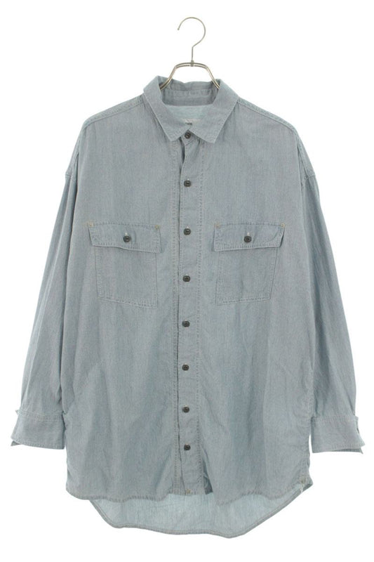 sulvam Frayed Design Cotton Long Sleeve Shirt Light Blue Size M
