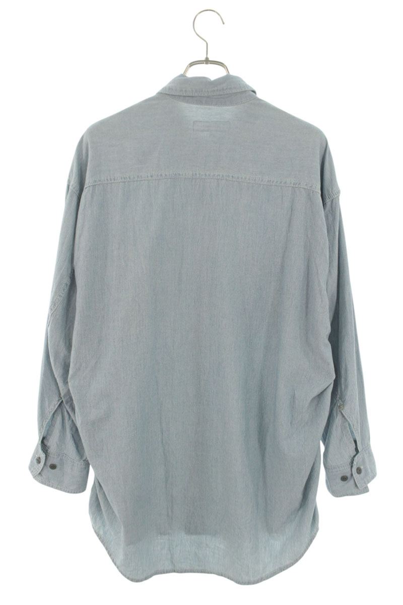 sulvam Frayed Design Cotton Long Sleeve Shirt Light Blue Size M