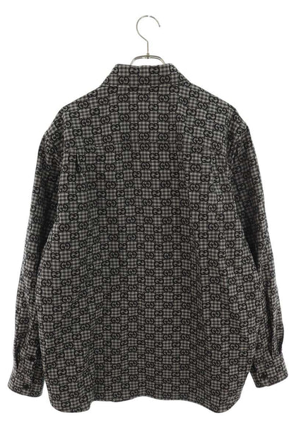 GUCCI GG Gingham Check Wool Cotton Long Sleeve Shirt Black Size S