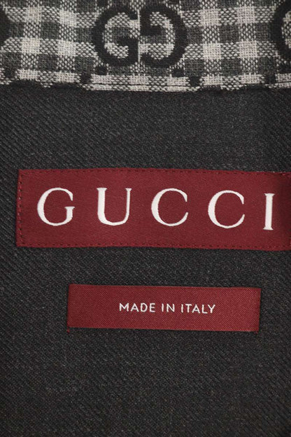 GUCCI GG Gingham Check Wool Cotton Long Sleeve Shirt Black Size S