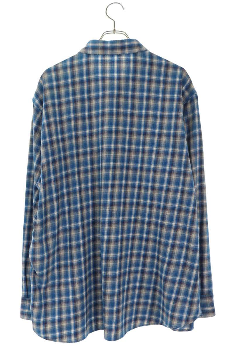CELINE Flannel Check Loose Fit Long Sleeve Shirt Blue Size S