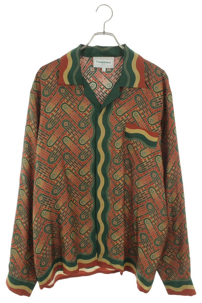 CASABLANCA SS22 All-Over Print Silk Long Sleeve Shirt Multi Size XL