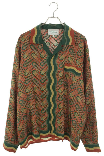 CASABLANCA SS22 All-Over Print Silk Long Sleeve Shirt Multi Size XL