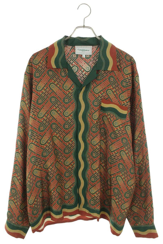 CASABLANCA SS22 All-Over Print Silk Long Sleeve Shirt Multi Size XL